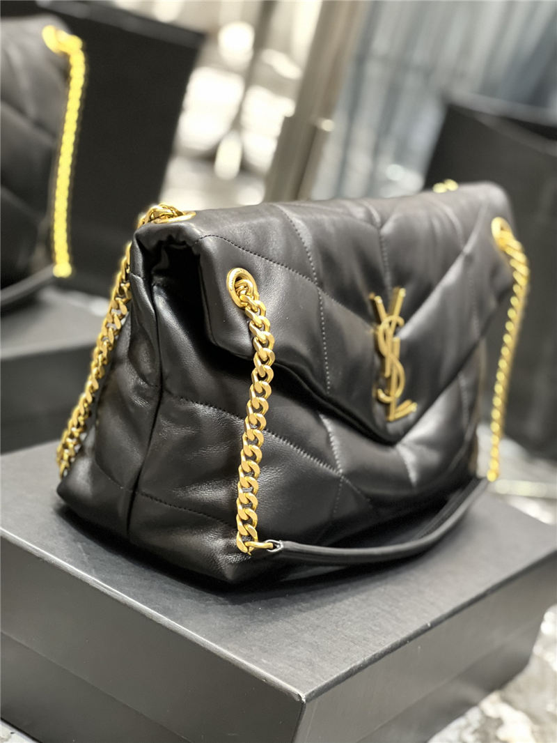 LOULOU PUFFER MEDIUM BAG IN QUILTED LAMBSKIN Gold-Tone Black High