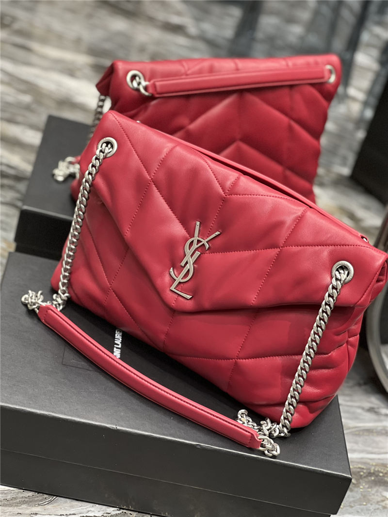 LOULOU PUFFER MEDIUM BAG IN QUILTED LAMBSKIN Silver-Tone Red High