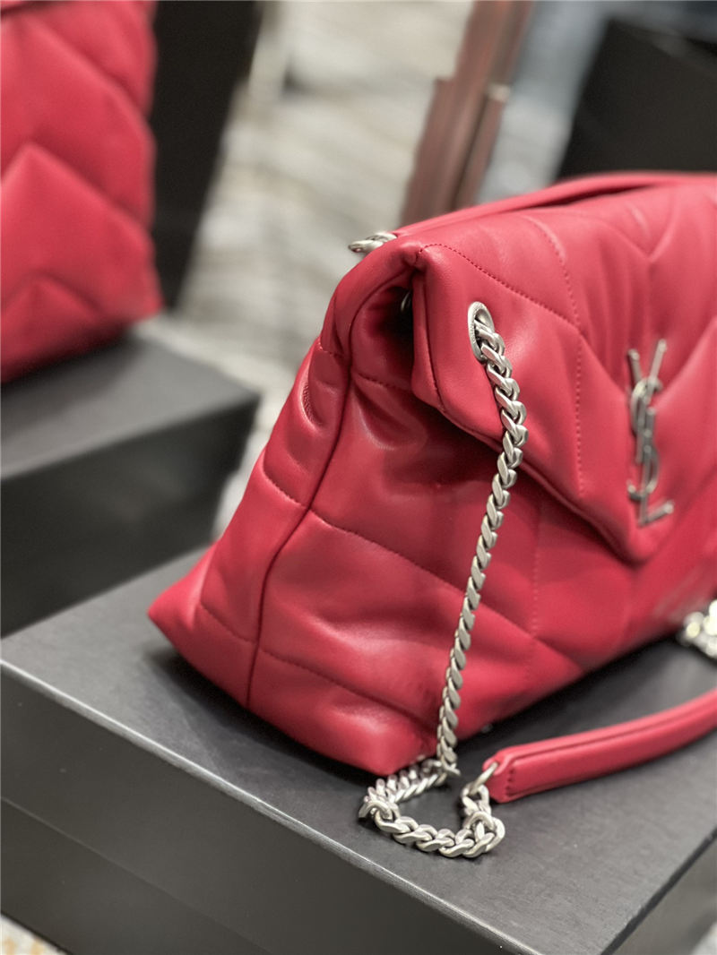 LOULOU PUFFER MEDIUM BAG IN QUILTED LAMBSKIN Silver-Tone Red High