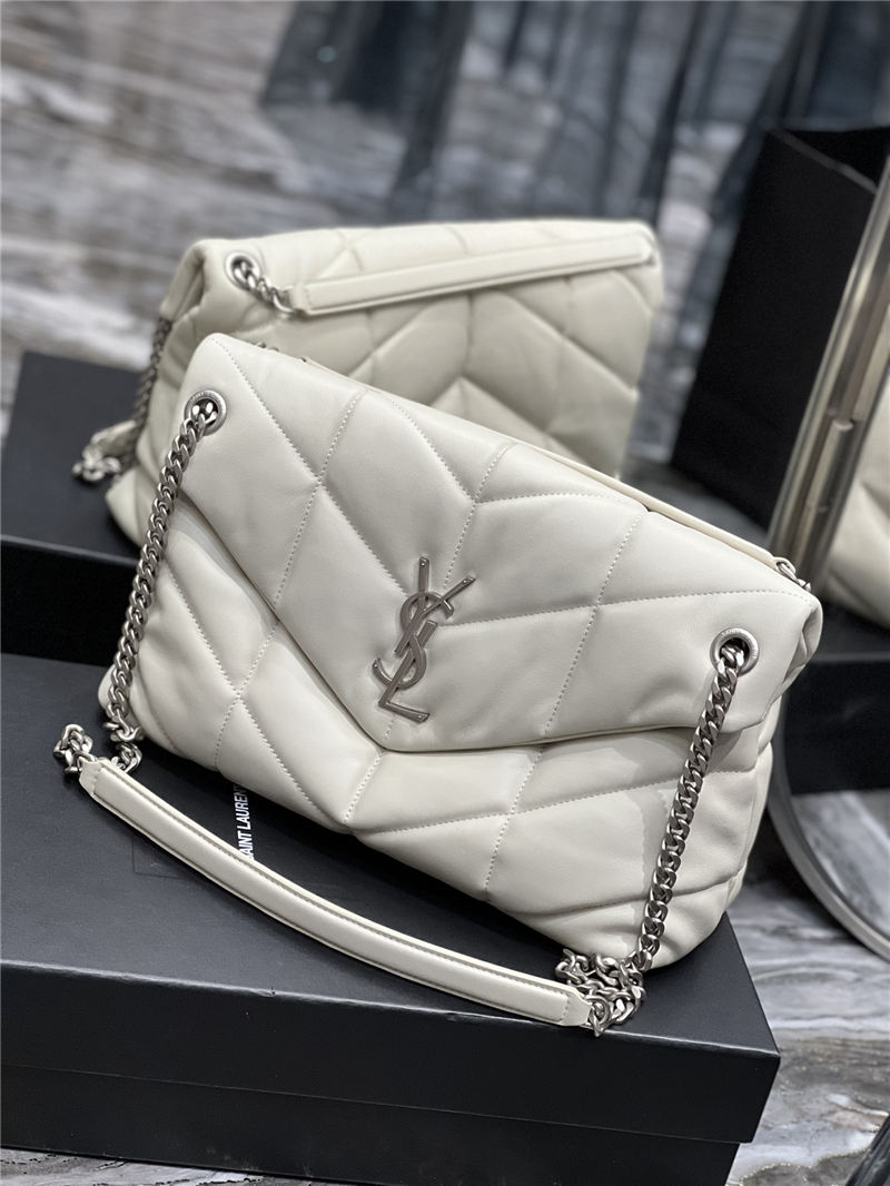 LOULOU PUFFER MEDIUM BAG IN QUILTED LAMBSKIN Silver-Tone White High