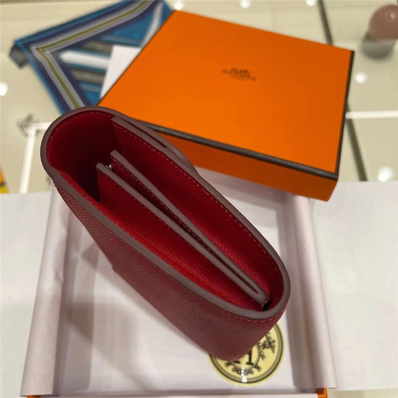 Hermes Constance Compact Wallet Epsom Leather Red High