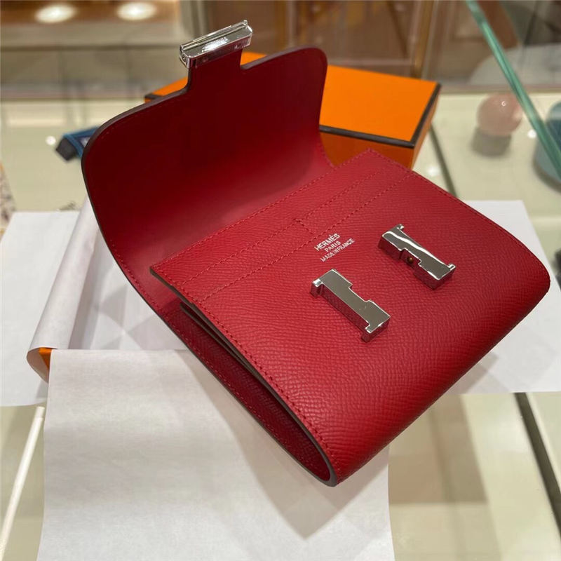 Hermes Constance Compact Wallet Epsom Leather Red High