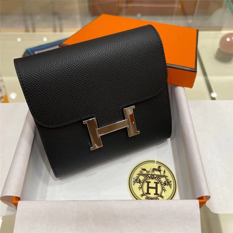 Hermes Constance Compact Wallet Epsom Leather Black High