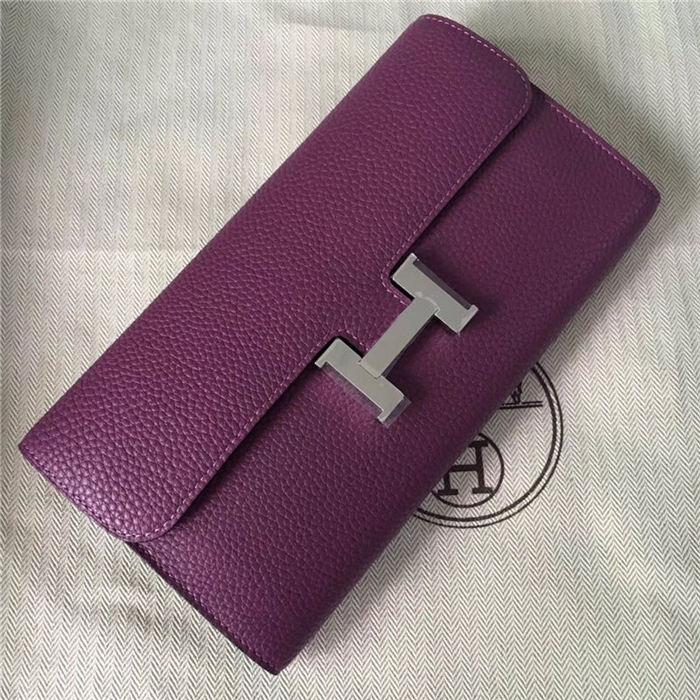 Hermes Constance Long Wallet Calfskin In Purple High