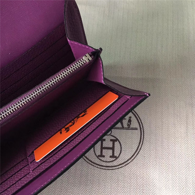 Hermes Constance Long Wallet Calfskin In Purple High