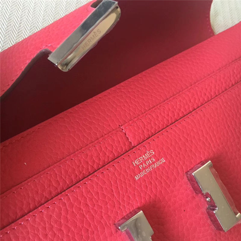 Hermes Constance Long Wallet Calfskin In Rose Red High