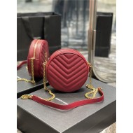 VINYLE ROUND CAMERA BAG IN CHEVRON-QUILTED GRAIN DE POUDRE EMBOSSED LEATHER Red High