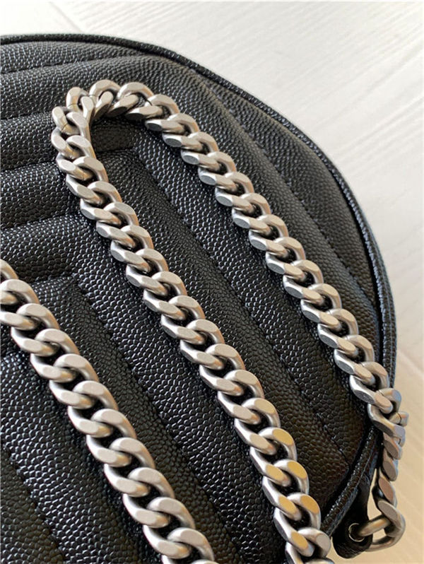 VINYLE ROUND CAMERA BAG IN CHEVRON-QUILTED GRAIN DE POUDRE EMBOSSED LEATHER High