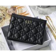 Dior CARO ZIPPED POUCH WITH CHAIN Supple Cannage Calfskin Black High