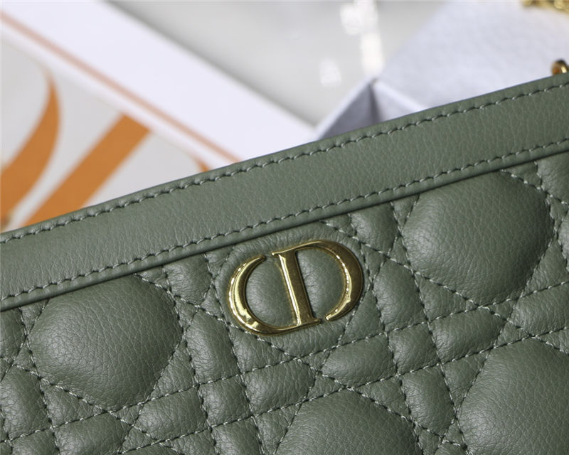 Dior CARO ZIPPED POUCH WITH CHAIN Supple Cannage Calfskin Green High