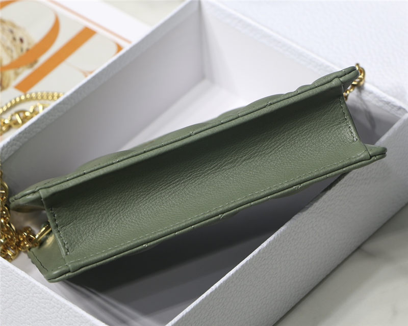 Dior CARO ZIPPED POUCH WITH CHAIN Supple Cannage Calfskin Green High