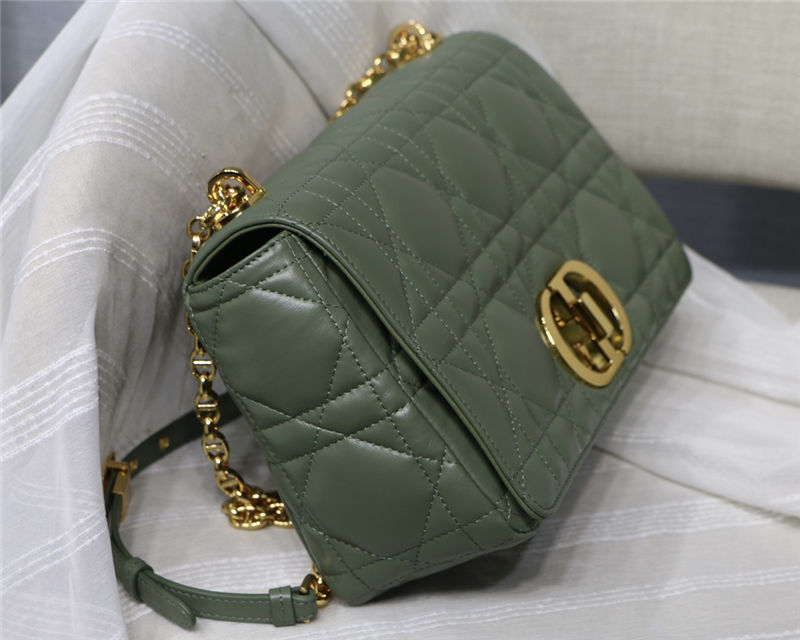 LARGE Dior CARO BAG Quilted Macrocannage Gold Metal Calfskin Green High