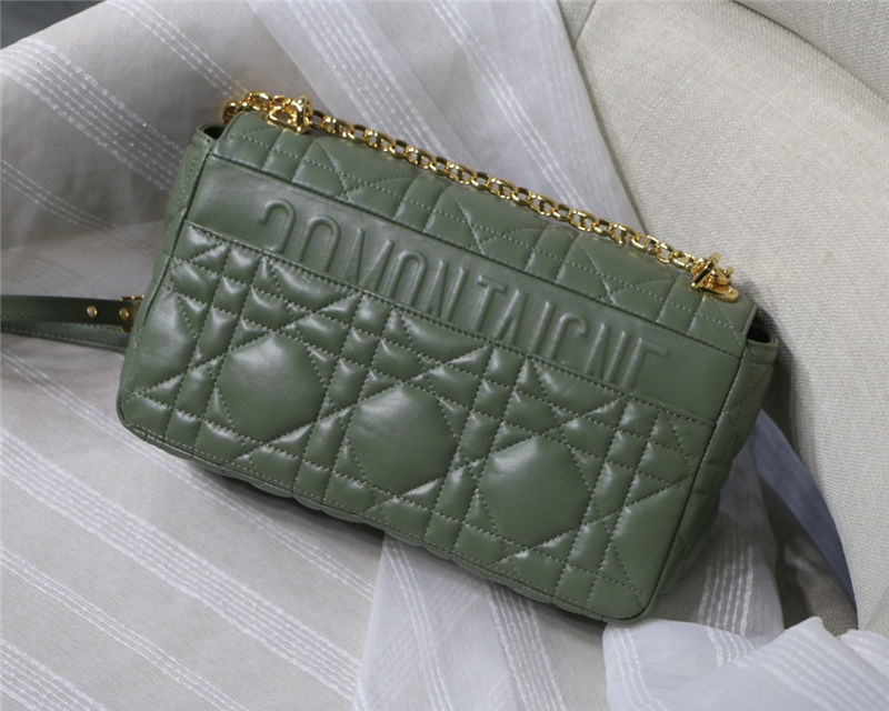 LARGE Dior CARO BAG Quilted Macrocannage Gold Metal Calfskin Green High