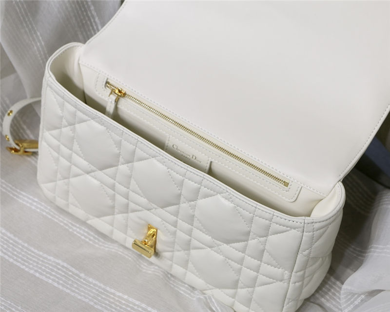 LARGE Dior CARO BAG Quilted Macrocannage Gold Metal Calfskin White High