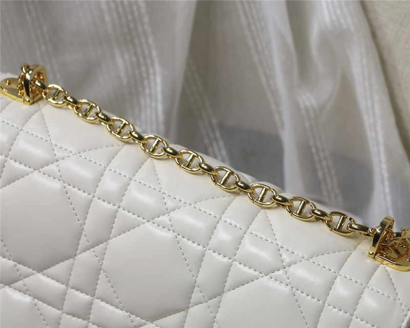 LARGE Dior CARO BAG Quilted Macrocannage Gold Metal Calfskin White High