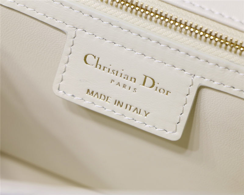 LARGE Dior CARO BAG Quilted Macrocannage Gold Metal Calfskin White High