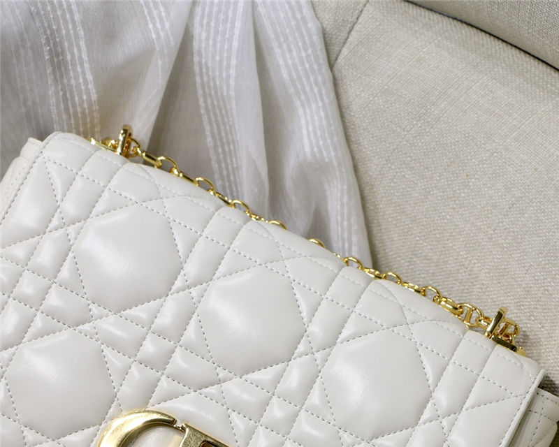 LARGE Dior CARO BAG Quilted Macrocannage Gold Metal Calfskin White High