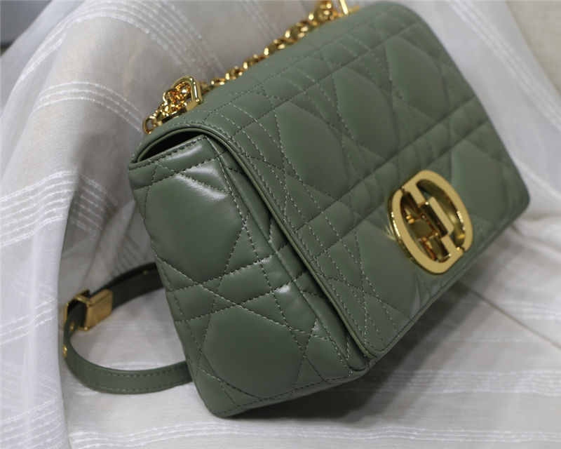 MEDIUM Dior CARO BAG Quilted Macrocannage Gold Metal Calfskin Green High