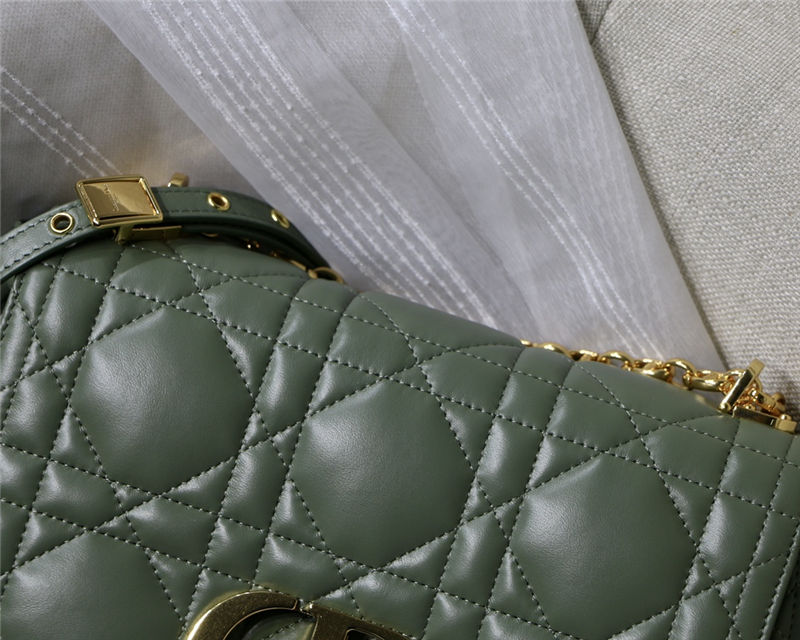 MEDIUM Dior CARO BAG Quilted Macrocannage Gold Metal Calfskin Green High