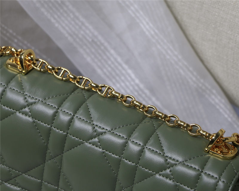 MEDIUM Dior CARO BAG Quilted Macrocannage Gold Metal Calfskin Green High