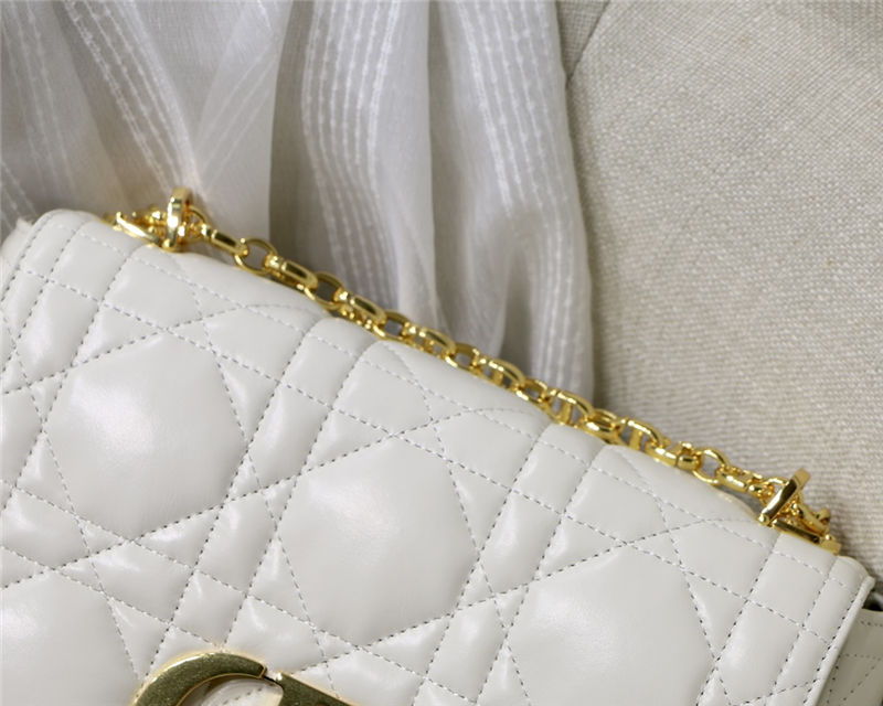 MEDIUM Dior CARO BAG Quilted Macrocannage Gold Metal Calfskin White High