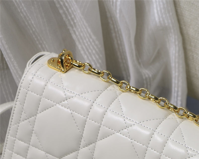 MEDIUM Dior CARO BAG Quilted Macrocannage Gold Metal Calfskin White High