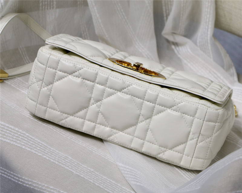 MEDIUM Dior CARO BAG Quilted Macrocannage Gold Metal Calfskin White High