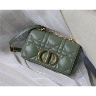 SMALL Dior CARO BAG Quilted Macrocannage Gold Metal Calfskin Green High