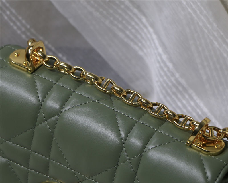 SMALL Dior CARO BAG Quilted Macrocannage Gold Metal Calfskin Green High