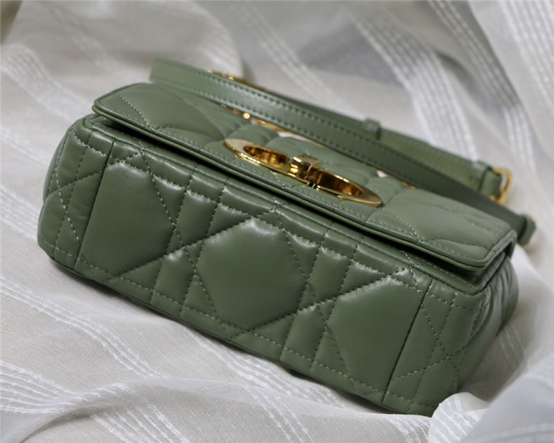 SMALL Dior CARO BAG Quilted Macrocannage Gold Metal Calfskin Green High