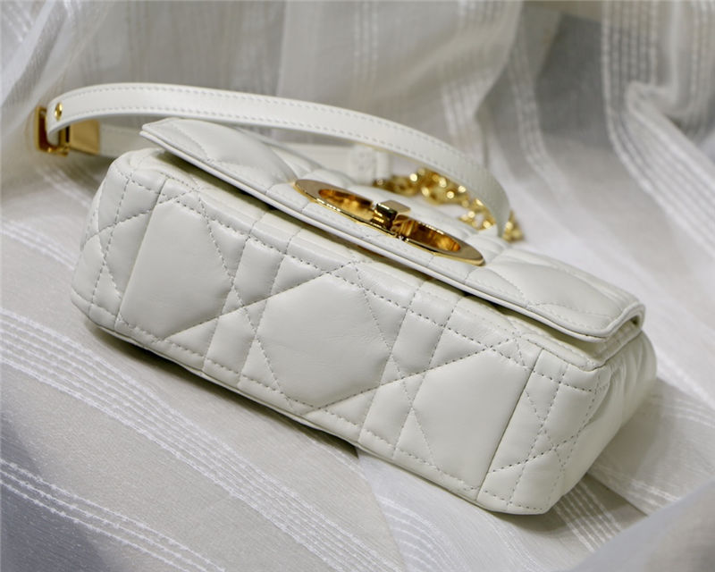 SMALL Dior CARO BAG Quilted Macrocannage Calfskin White Gold Metal High