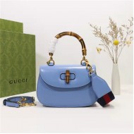 Gucci Bamboo 1947 small top handle bag Blue Leather 675797 High