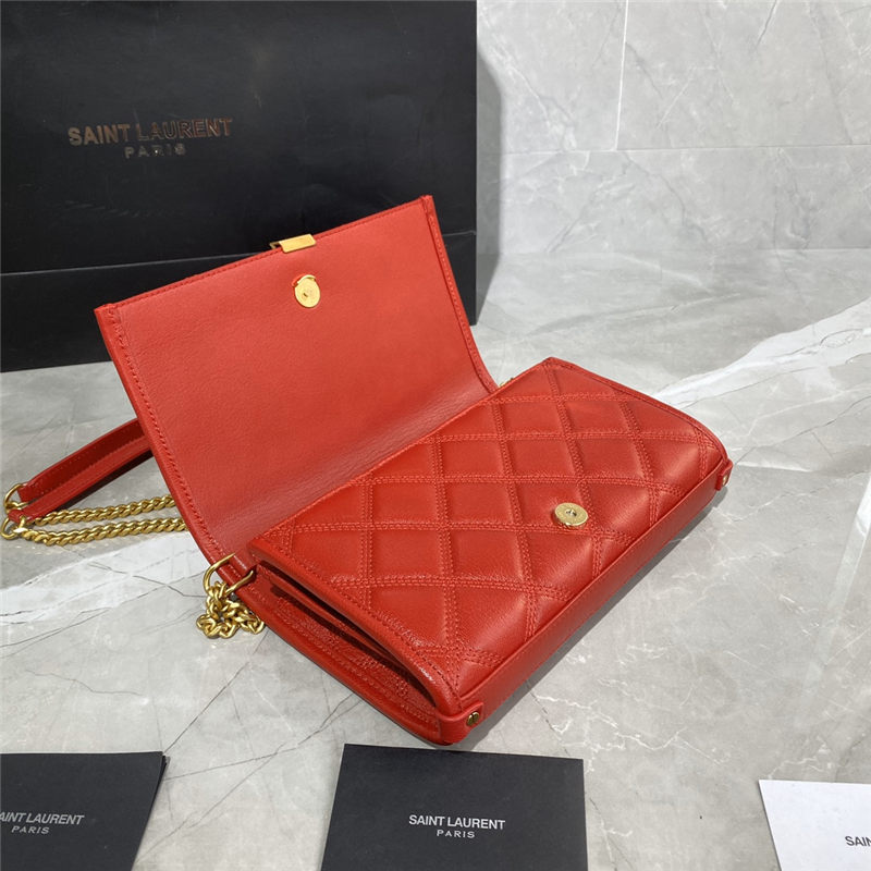 BECKY CHAIN WALLET IN QUILTED LAMBSKIN Red High