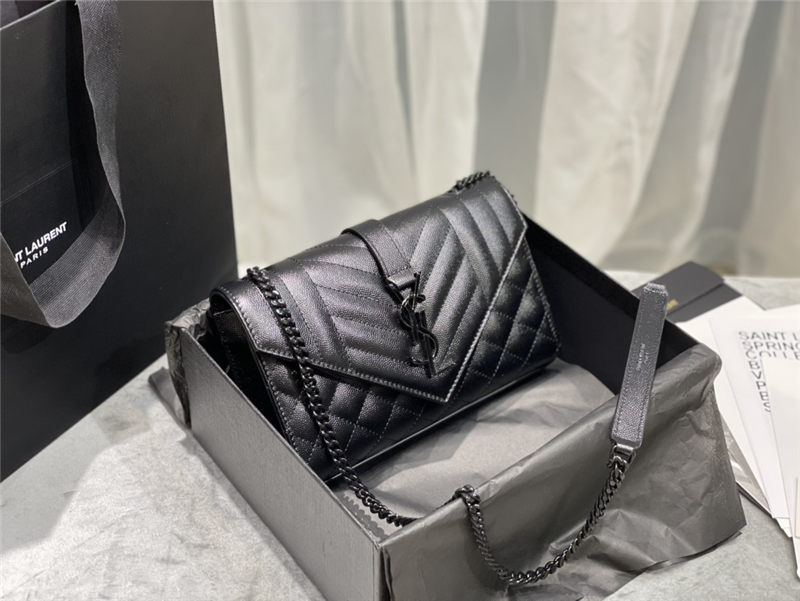 ENVELOPE SMALL BAG IN MIX MATELASSÉ GRAIN DE POUDRE EMBOSSED LEATHER Black-Black High