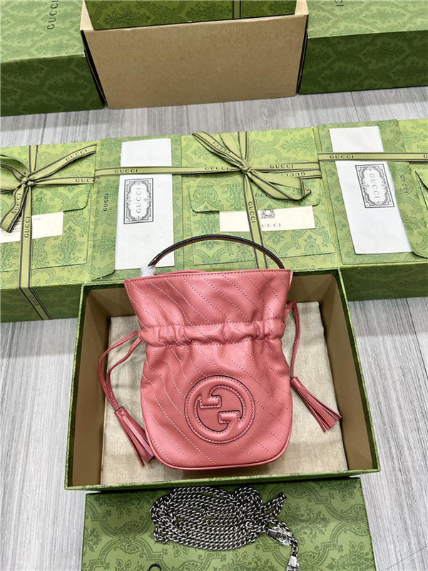 Gucci BLONDIE MINI BUCKET BAG 760313 Leather Pink High