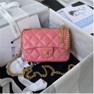 Chanel MINI FLAP BAG with Enamel buckle Lambskin & Gold-Tone Metal Pink A