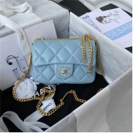 Chanel MINI FLAP BAG with Enamel buckle Lambskin & Gold-Tone Metal Blue A