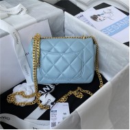 Chanel MINI FLAP BAG with Enamel buckle Lambskin & Gold-Tone Metal Blue A