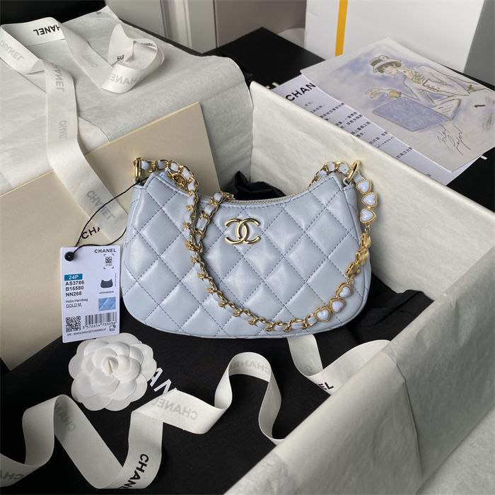 Chanel HOBO BAG AS3786 Lambskin & Gold Metal Blue A