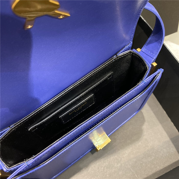 SOLFERINO SMALL SATCHEL IN BOX SAINT LAURENT LEATHER Blue High