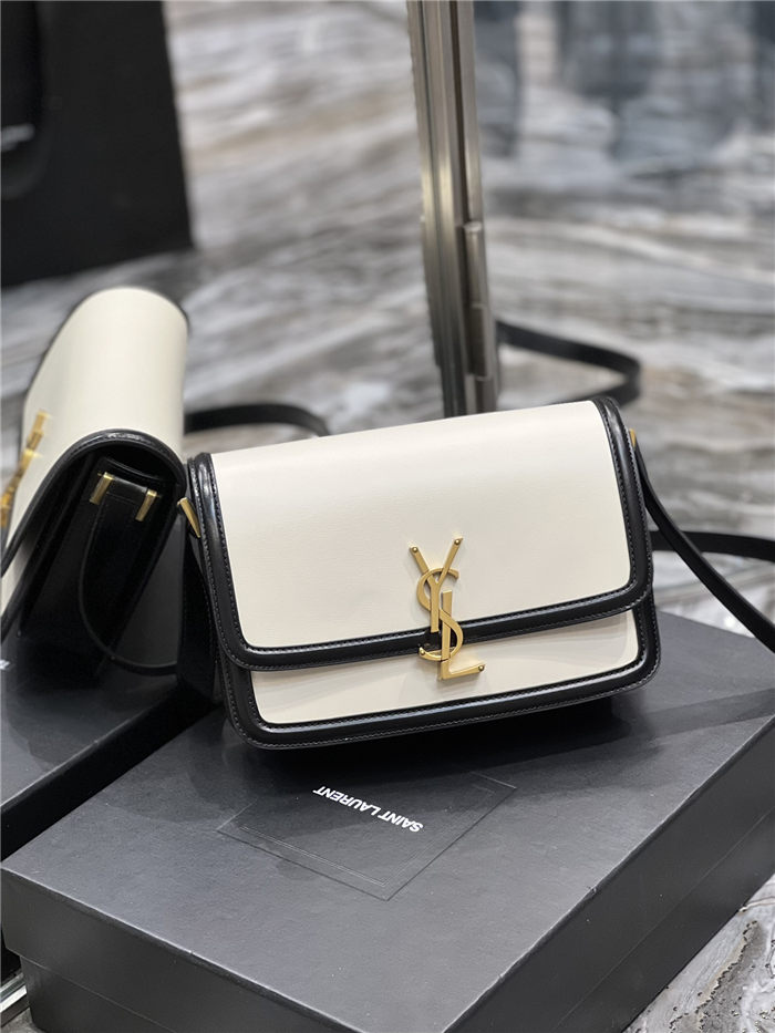 SOLFERINO MEDIUM SATCHEL IN BOX SAINT LAURENT LEATHER Black/White High