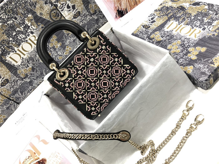 MINI LADY Dior BAG Cannage Calfskin with Beaded Embroidery High