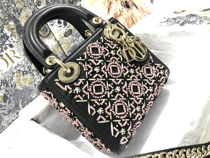 MINI LADY Dior BAG Cannage Calfskin with Beaded Embroidery High