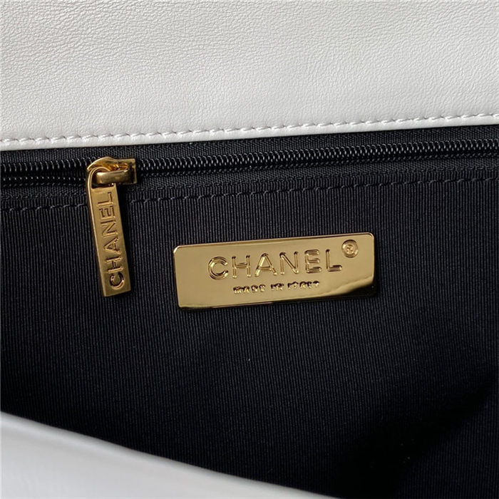 Large Chanel 19 Flap Bag Goatskin/Lambskin White Silver High