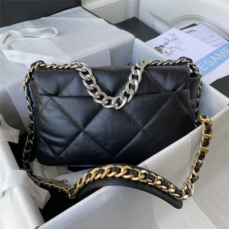 Large Chanel 19 Flap Bag Goatskin/Lambskin Black Silver High