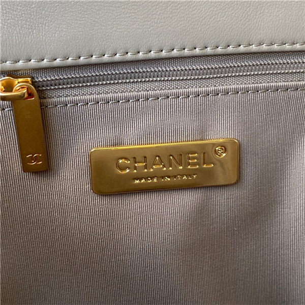 Large Chanel 19 Flap Bag Goatskin/Lambskin Grey Silver High