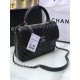 SMALL FLAP BAG WITH TOP HANDLE Chevrons Pattern Lambskin Anti-Silver Metal Black A