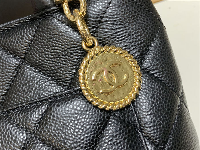 Chanel Vintage Hobo Bag Grained Calfskin AS0814 Black High