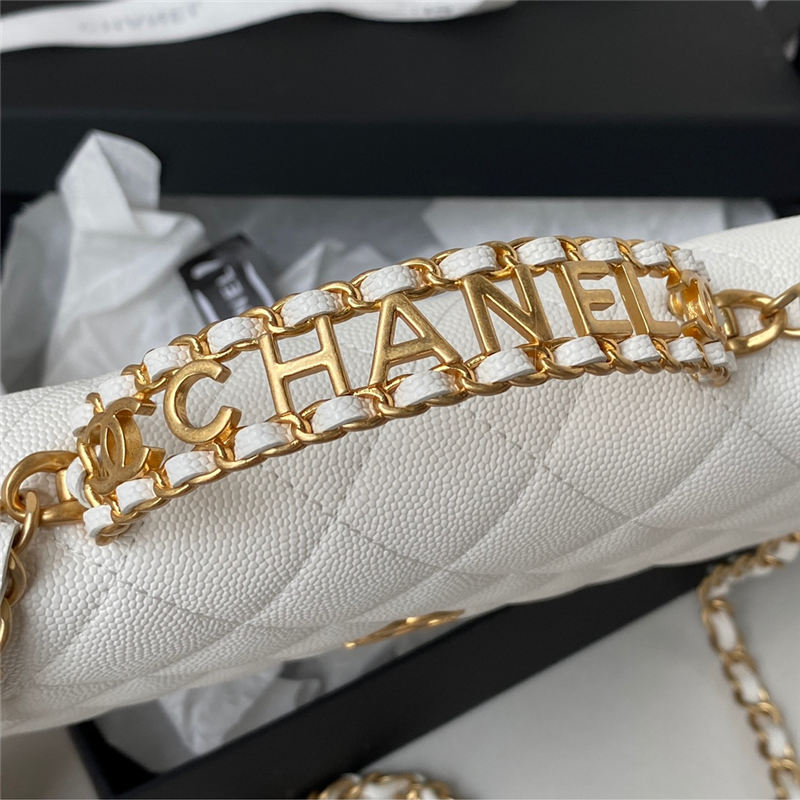 Chanel WALLET ON CHAIN AP2804 Grained Shiny Calfskin & Gold-Tone Metal White A