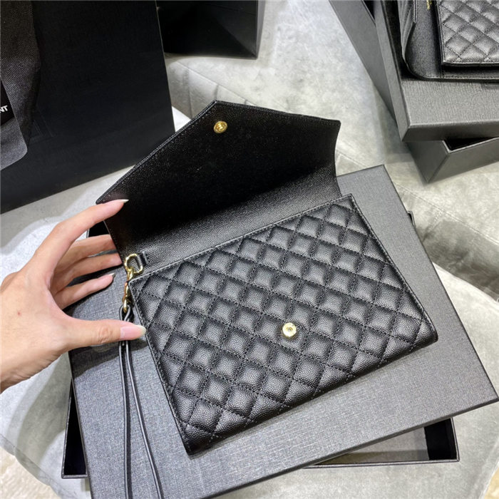 MONOGRAM CLUTCH IN MIX MATELASSÉ GRAIN DE POUDRE EMBOSSED LEATHER Black High